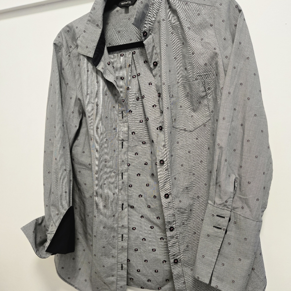 RW&CO. Womens Black and Gray Button Down Shirt